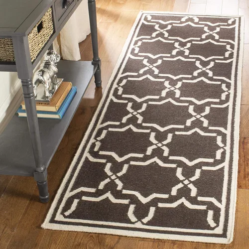 Vista 24 de SAFAVIEH Dhurries Collection DHU545A - Alfombra decorativa de lana de alta calidad hecha a mano de 2 x 3 pies, color chocolate y marfil