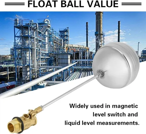Vista 2 de Oumefar Válvula de flotador de latón DN15 G1/2 Rosca macho Bola de flotador de acero inoxidable Interruptor sensor de agua para tanque de agua