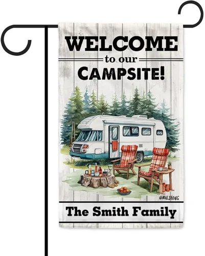 Vista 22 de Custom Welcome to Our Campsite Flag RV Camping Decor 12.5"x18" R26 Style 1