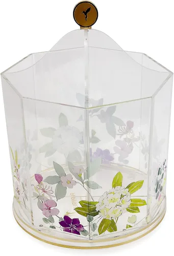 Vista 6 de Papyrus - Soporte acrílico para bolígrafo para escritorio, organizador giratorio verde aguamarina con impresiones florales de doble cara
