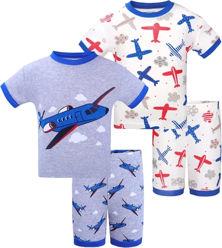 Vista 33 de DAUGHTER QUEEN - Pijama para niños de 4 piezas, conjunto corto 100 % algodón, talla 18 meses-12 años Soft, Breathable, Lightweight, Comfortable