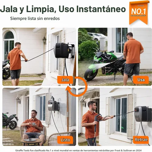 Vista 2 de Giraffe Tools 65 FT Retractable Wall Mount Pressure Washer G20B, 2500 PSI
