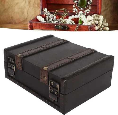 Vista 5 de Cofre de madera con cerradura Pequeña caja de almacenamiento decorativa de la vendimia