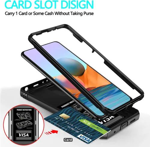 Vista 4 de Funda para Xiaomi Redmi Note 10 Pro, Redmi Note 10 Pro MAX con 3 protectores de pantalla de vidrio templado con soporte de anillo integrado + Negro