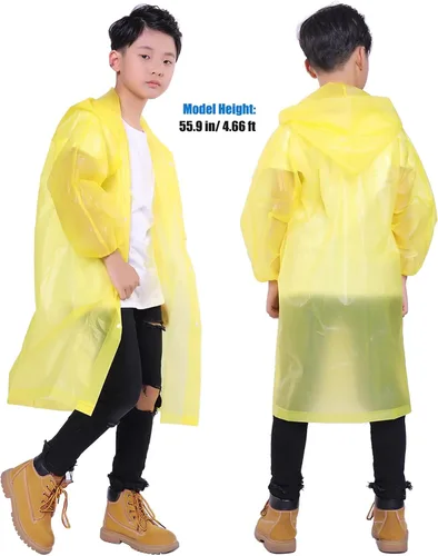 Vista 17 de Chaqueta de lluvia para niños, paquete de 2 ponchos de lluvia para niños, impermeables reutilizables para niños y niñas, impermeable, para exteriores