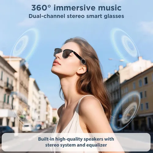 Vista 4 de Gafas de sol inteligentes con control de voz, llamadas manos libres y protección UV400, audio HD, micrófono integrado, tiempo de reproducción de 6