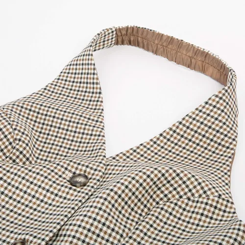 Vista 3 de Belle Poque Chaleco vintage para mujer, cuello halter, con botones, chalecos elegantes