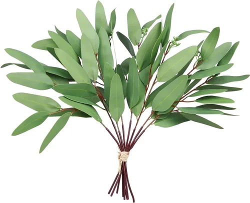 Vista 11 de GREENTIME Paquete de 2 tallos de eucalipto negro con 20 ramas de 18.5 pulgadas, ramo de flores artificiales para jarrón, decoración de mesa de boda