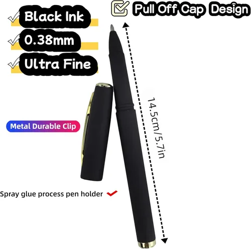Vista 2 de Fengtaiyuan 038P18, Bolígrafos de Tinta de Gel Negro Tipo Roller - Agarre Cómodo Antideslizante, Tinta Negra, Ultra Finos, 0.38mm, Tinta de Secado