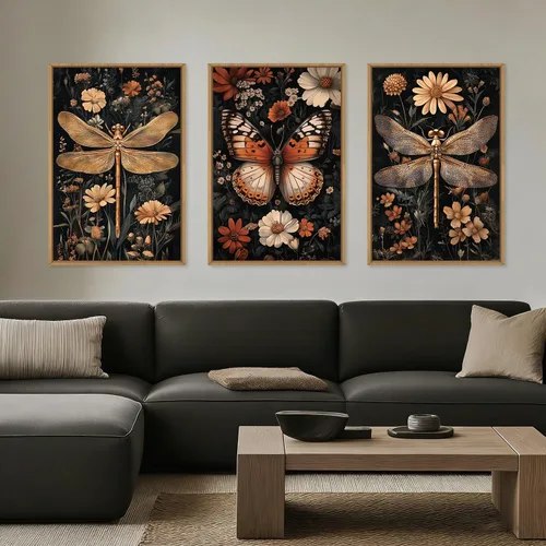 Vista 40 de Lienzo decorativo abstracto grande con marco naranja quemado, decoración de pared azul neutro y negro, arte moderno con pinceladas, impresión