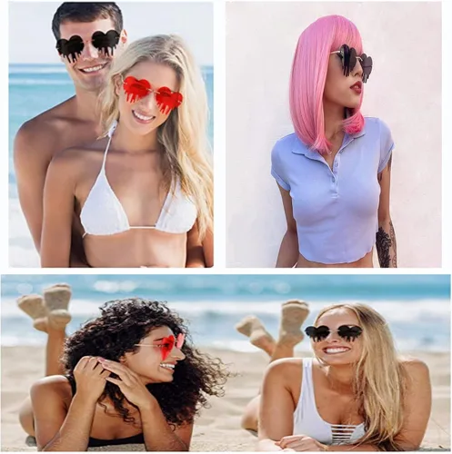 Vista 6 de OLINLIFE Flame Heart Sunglasses Trendy Flame Glasses Melting Heart Glasses for Holiday Party Women Men UV400 Protection