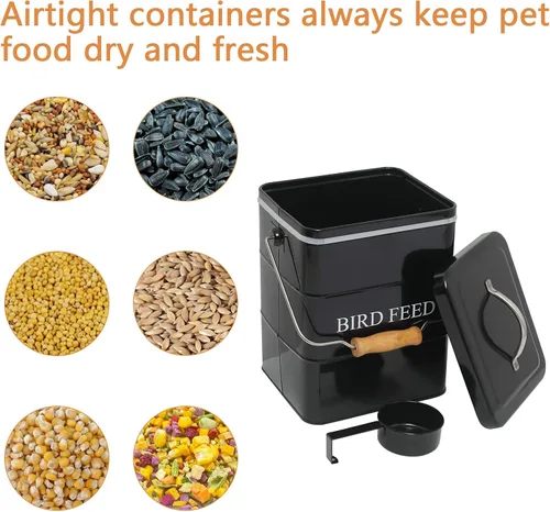 Vista 4 de Geyecete Comedero para pájaros, tarro de comida para mascotas, contenedor hermético para almacenamiento de alimentos, color negro
