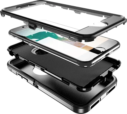 Vista 3 de MXX Funda resistente para iPhone 8 con protector de pantalla [sin clip para cinturón] [3 en 1 capas de protección] cubierta de protección de goma