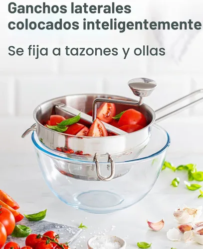 Vista 7 de Molinillo de Alimentos de Acero Inoxidable con 4 Discos Mejorado – Diseño Rotatorio Ergonómico para Salsa de Tomate, Puré de Manzana, Comida