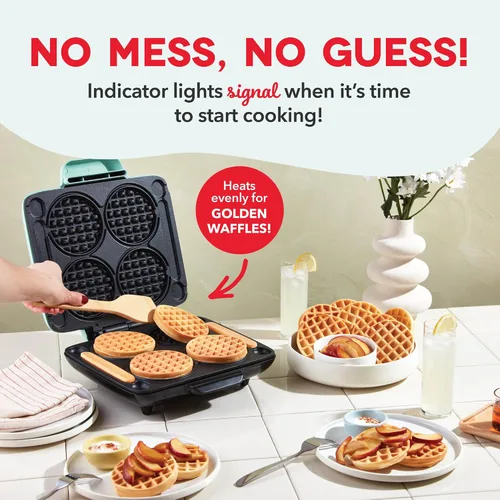 Vista 6 de Dash Multi Mini Waffle Maker, hace 4 gofres a la vez, aguamarina Small Waffle Iron for Families, Kids Breakfast Sandwiches, Waffle Sticks