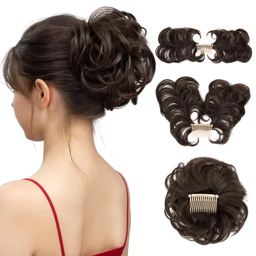 Vista 43 de Peine de moño desordenado con clip lateral para mujer, corto, natural, lacio, versátil, ajustable, fácil de peinar, (rubio ceniza-C)