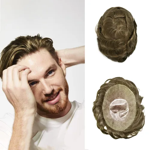 Vista 77 de Extensiones de pelo y tupés para hombre, sistema de cabello humano de poliéster completo para hombre, postizo de repuesto para hombre, protesis