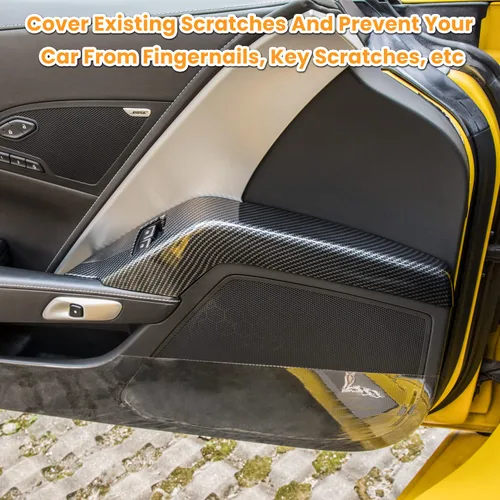 Vista 8 de Cubierta de panel de botón de interruptor de elevación de ventana de puerta de fibra de carbono para Chevrolet Corvette C7 Z06 Z51 ZR1 Stingray Negro