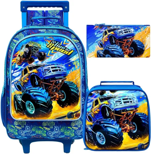Vista 19 de Mochila rodante para niñas y niños, juego de 3 piezas con ruedas de diseño de unicornio o dinosaurio Dinosaurio astronauta.