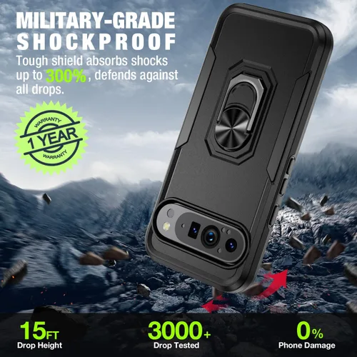 Vista 2 de Funda para Google Pixel 9 Pro XL [protección contra caídas de grado militar de 15 pies] con protector de pantalla y protector de lente, resistente a