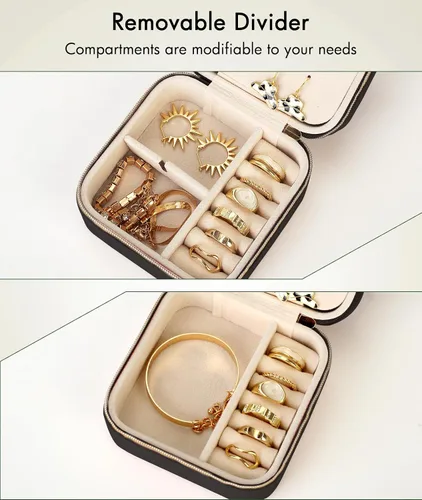 Vista 4 de Quatish Joyero de viaje, organizador de viaje de joyería, caja de joyería pequeña portátil para mujeres, mini estuche de joyería de terciopelo