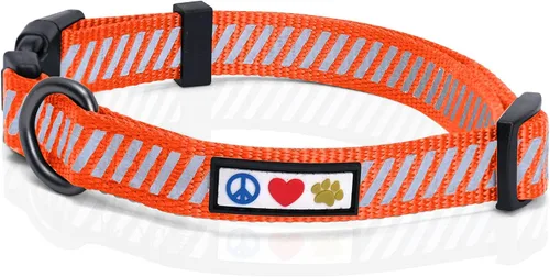 Vista 10 de Pawtitas Collar reflectante para perros y cachorros, collar de alta visibilidad con bandas reflectantes, collar ajustable para perro resistente