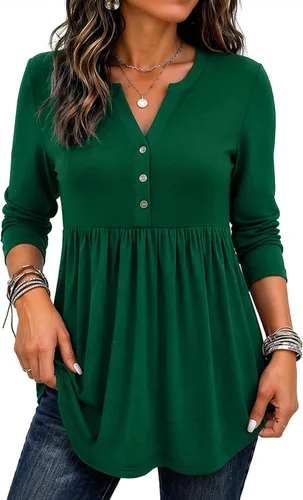 Vista 14 de Zeagoo Blusas de manga larga para mujer, estilo bohemio, cuello en V negro (Flower Black)