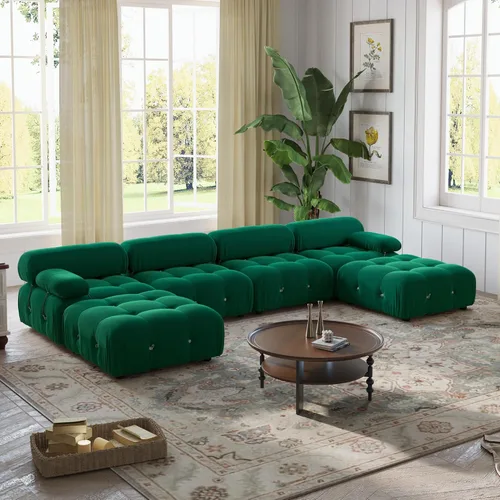 Vista 11 de WJShome - Sofá modular modular de 103.95 pulgadas, sofá modular convertible de terciopelo de 3 plazas, sofá modular minimalista para sala de estar