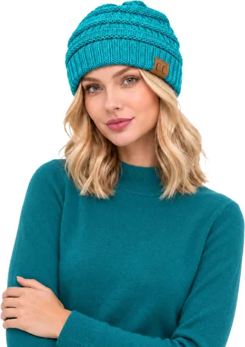 Vista 7 de C.C Exclusives Gorro de Punto de Cable - Gorros Gruesos, Suaves y Cálidos de Punto Grueso Chenille Teniente Mel Gris