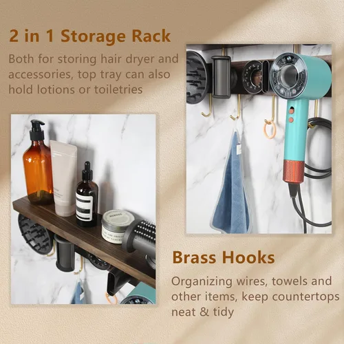 Vista 4 de Affogato Soporte de almacenamiento para secadora de pelo, soporte de pared compatible con Dyson Supersonic, soporte organizador magnético de 5