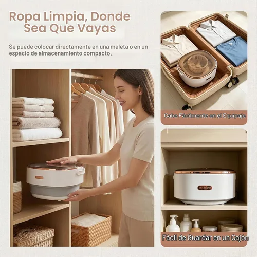 Vista 6 de Lavadora portátil de 20 litros, mini lavadora plegable y secadora giratoria con 3 modos, pequeña lavadora para RV, camping, dormitorio, apartamento