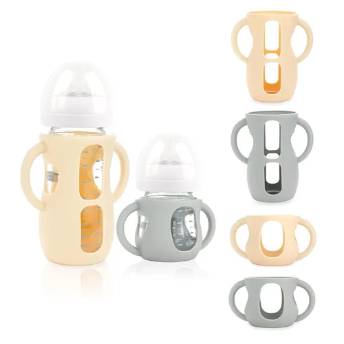Vista 16 de 2 paquetes de fundas de silicona para biberones de vidrio Philips Avent, fundas para biberones de bebé resistentes a caídas sin BPA con asas A-rosa