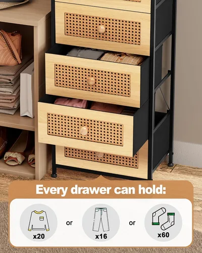 Vista 7 de Crestlive Products Cómoda de ratán, torre de almacenamiento alta de tela, cómoda con asas, unidad organizadora para dormitorio, pasillo, entrada