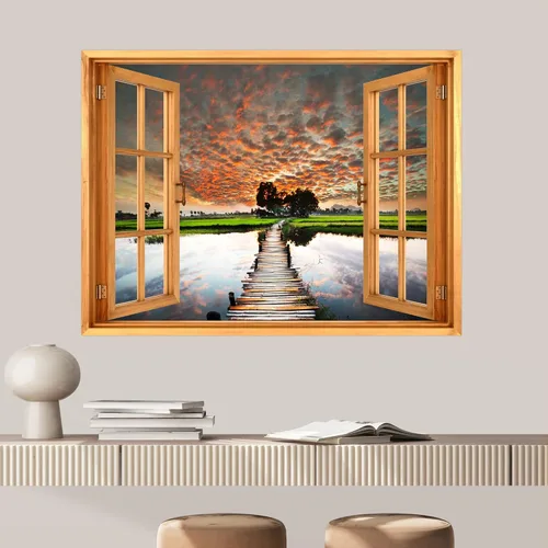 Vista 20 de SIGNWIN Adhesivo de pared removible/mural de pared para ventana, vegetación exuberante y árboles iluminados por el sol, fotografía, realismo