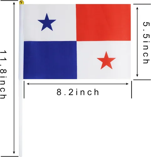 Vista 3 de Paquete de 10 banderas panameñas de Panamá en palo de 5 x 8 pulgadas, decoraciones patrióticas, decoración de aula, pequeñas mini banderas en palos