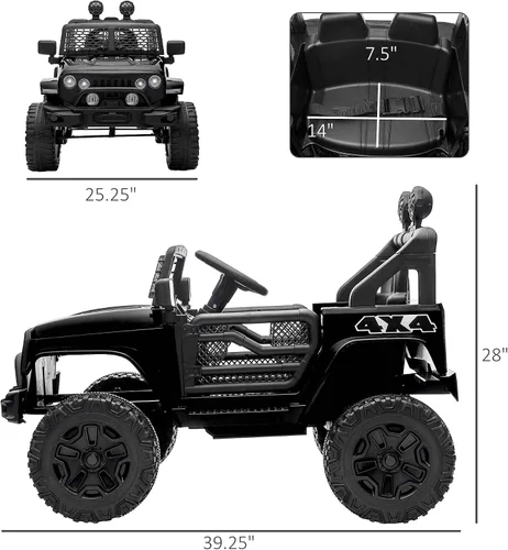 Vista 7 de Aosom Camión de paseo para niños de 12 V con control remoto para padres, automóvil eléctrico alimentado por batería con suspensión de resorte, Negro