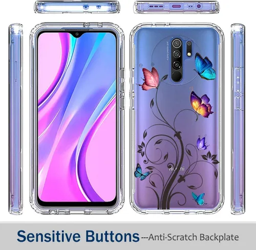Vista 5 de Funda para Redmi 9/Redmi 9 Prime/Poco M2, carcasa rígida de protección de diseño floral de cuerpo completo + TPU a prueba de golpes con protector