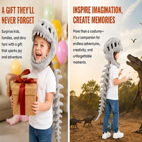 Vista 7 de Disfraz de peluche de esqueleto de dinosaurio para niños o adultos gris