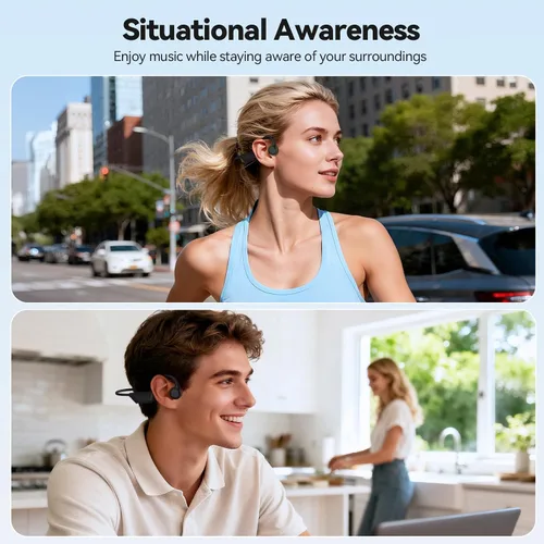 Vista 10 de TECKNET Auriculares de conducción ósea, auriculares Bluetooth V6.0 de oreja abierta, auriculares inalámbricos de 10 horas de reproducción e