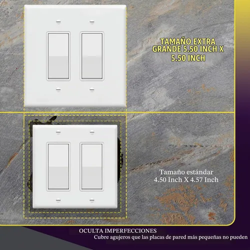 Vista 2 de ENERLITES - Cubierta decorativa de interruptor doble, placa de pared de dos salidas, 2 bandas de gran tamaño, 5.50 x 5.50 pulgadas, termoplástico