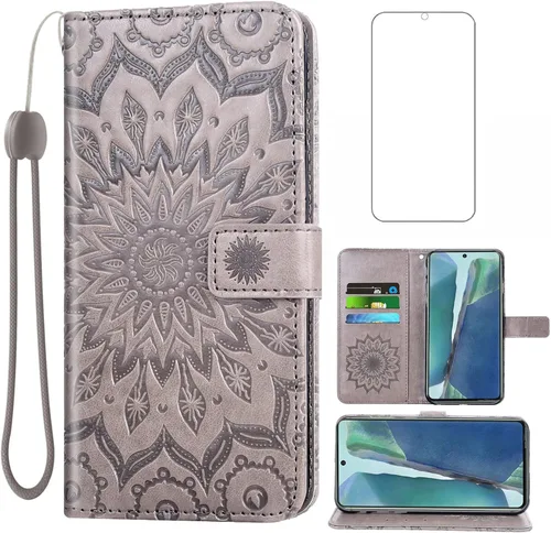 Vista 8 de Funda de teléfono para Samsung Galaxy Note 20 Glaxay Note20 5G con protector de pantalla de vidrio templado, funda delgada de piel, soporte para Azul
