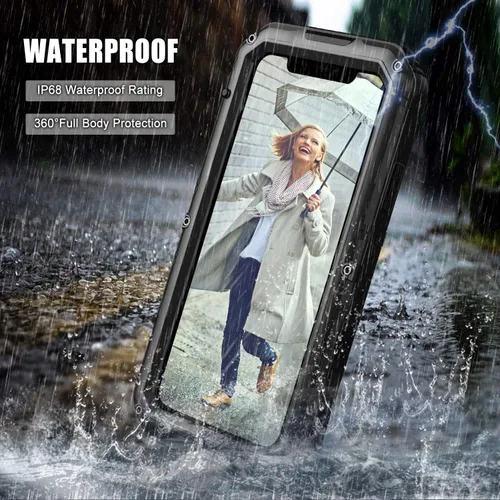 Vista 3 de Mitywah Funda impermeable para iPhone 11, resistente y duradera, de metal, protección de pantalla integrada, impermeable, a prueba de golpes, a Negro