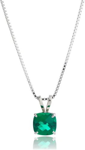Vista 19 de MAX + STONE 925 Sterling Silver Cushion Cut Birthstone Necklace for Women 6mm Hypoallergenic Solitaire Necklace Gemstone Pendant Necklaces with