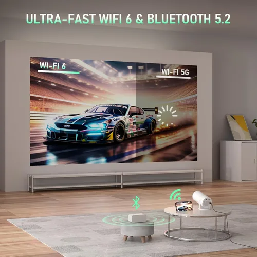 Vista 8 de Proyector Li White y aplicaciones integradas: Mini proyector XuanPad con Wi-Fi y Bluetooth, proyector portátil inteligente Full HD 1080P con soporte