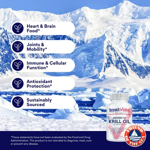 Vista 3 de Research Verified Aceite de krill antártico de 2000 mg – Apoya la función cardíaca, aumenta la cognición – Certificado MSC – de origen sostenible