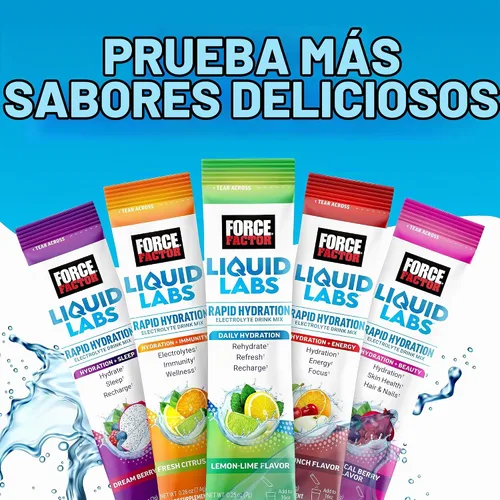 Vista 6 de Force Factor Liquid Labs Paquetes de Polvo de Electrolitos—Fruta Tropical—Paquetes de Hidratación para Hacer Agua de Electrolitos, con 5