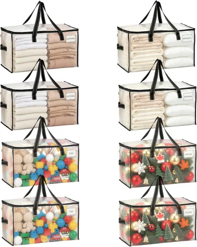 Vista 9 de VENO Paquete de 6 bolsas de mudanza resistentes, bolsas de almacenamiento de ropa y edredón con ventana transparente, suministros de embalaje Raya