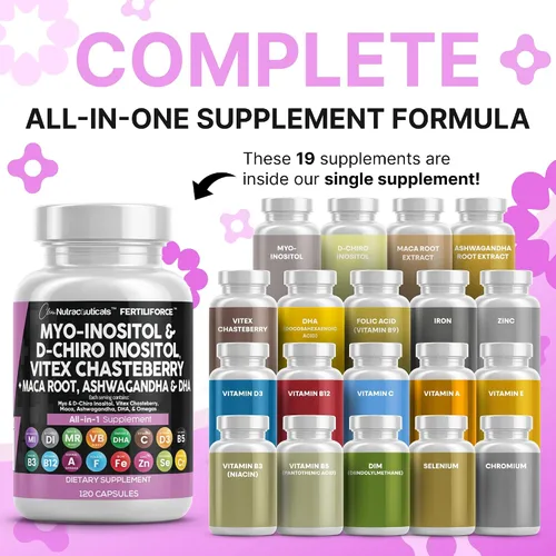 Vista 2 de Myo-inositol & D-Chiro Inositol 2050mg Suplemento de fertilidad Proporción 40:1 - Vitaminas prenatales para mujeres con raíz de maca Ashwagandha