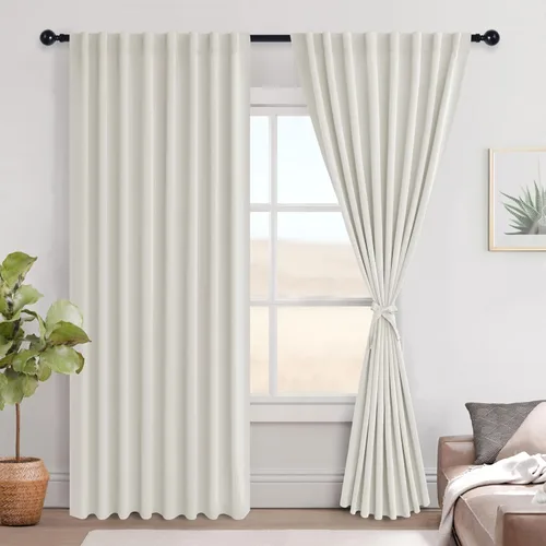 Vista 11 de Hiasan Cortinas opacas negras para dormitorio, cortinas opacas cortas de 45 pulgadas de largo, con aislamiento térmico, bolsillo para barra