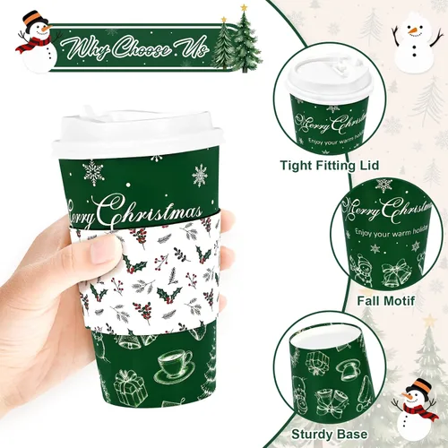 Vista 4 de LANLISA Paquete de 50 tazas de café navideñas de 16 onzas con tapas